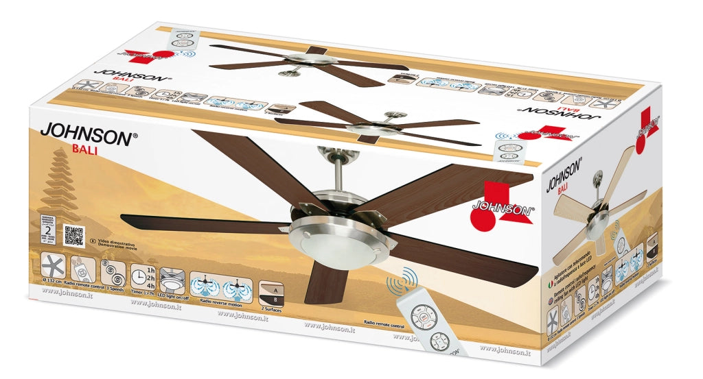 Ventilatore da Soffitto 132cm 5 pale Luce Telecomando Pale Reversibili Reverse