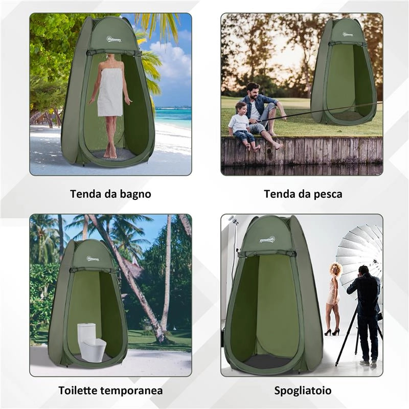 TENDA DA DOCCIA POP UP IMPERMEABILE IN POLIESTERE E PLASTICA 100X100X185 CM VERDE MILITARE