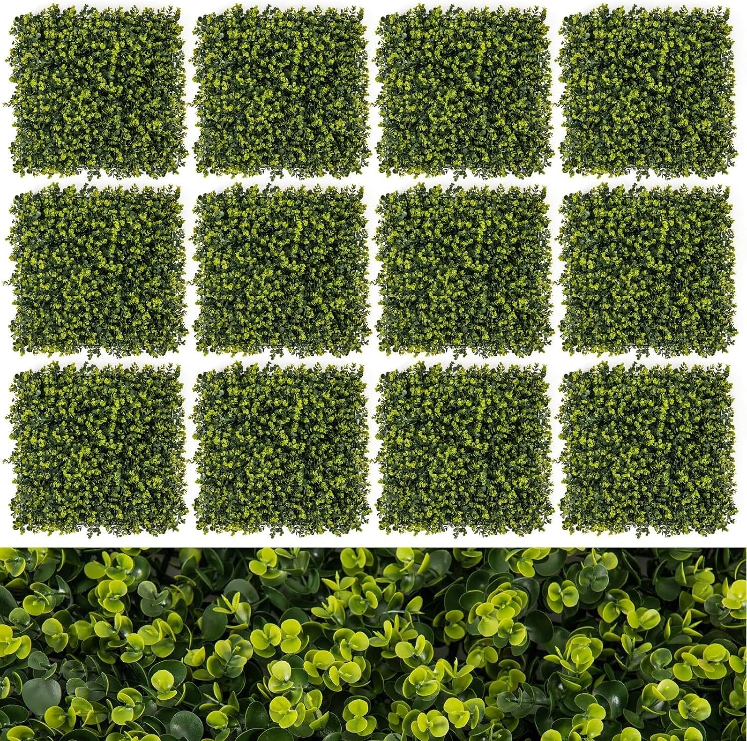 Set di 12 Pannelli di Siepe Artificiale da 50 x 50 cm, Pannelli Decorativi per Pareti da Giardino, Sfondo di Privacy per Interni ed Esterni per Recinto e Cortile