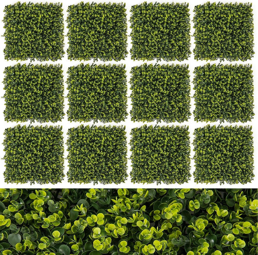 Set di 12 Pannelli di Siepe Artificiale da 50 x 50 cm, Pannelli Decorativi per Pareti da Giardino, Sfondo di Privacy per Interni ed Esterni per Recinto e Cortile
