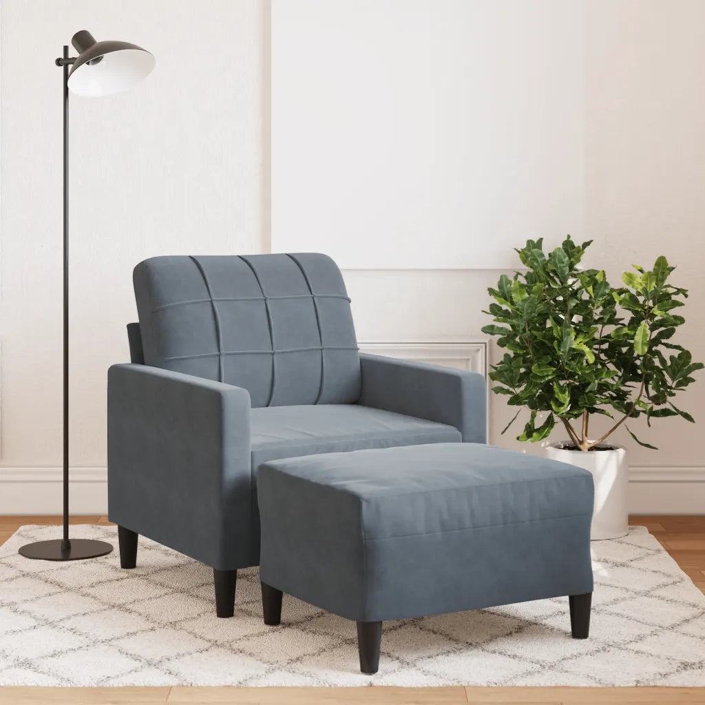 vidaXL Poltrona con Poggiapiedi Grigio Scuro 60 cm in Velluto