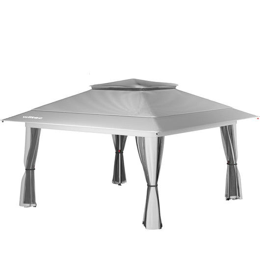 Gazebo pieghevole con zanzariera, grigio chiaro 4 x 4 m, impermeabile, UV 50+, Tendone per feste