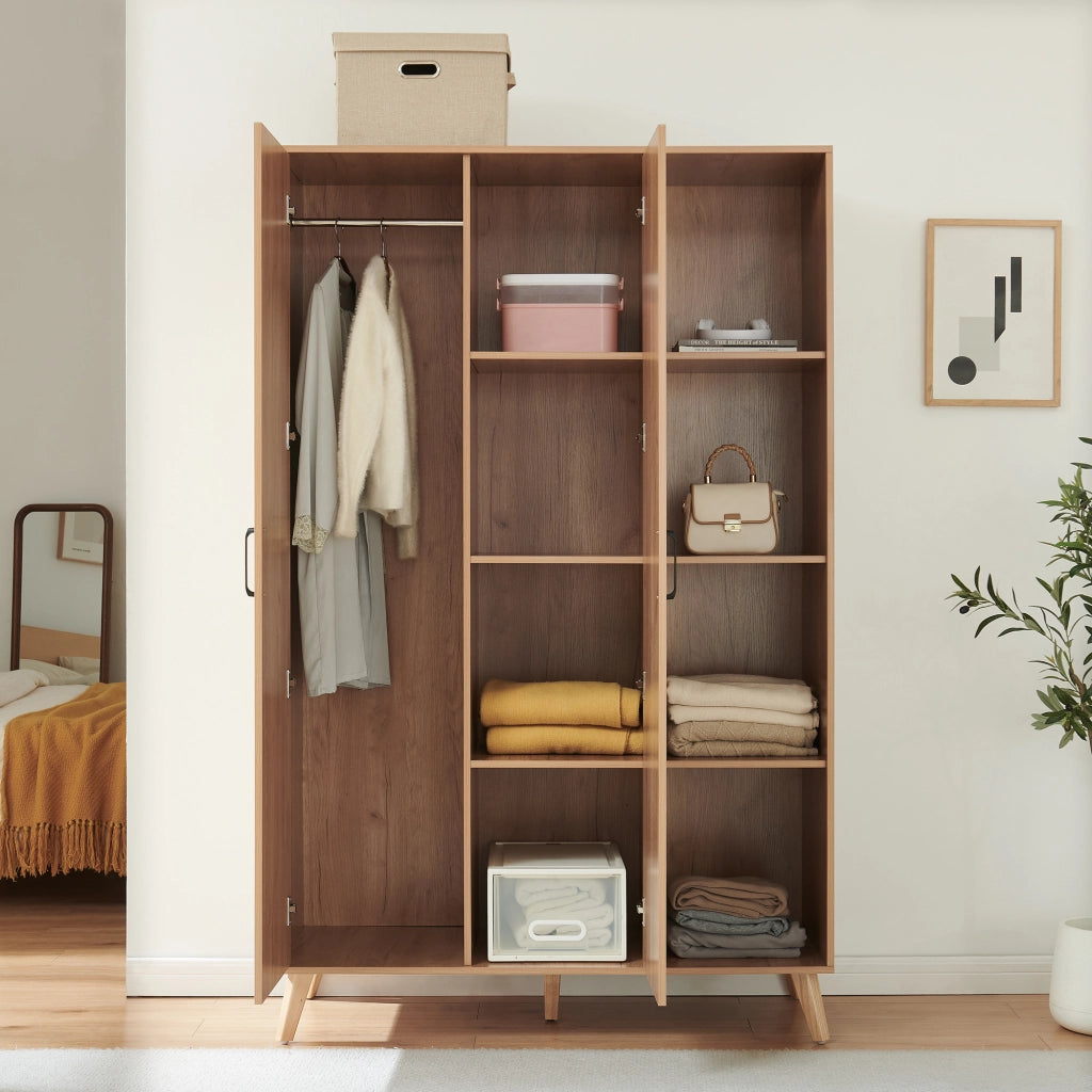 Armadio Guardaroba Norg con 2 Ante e 8 Scomparti 191x120x52 cm - Effetto Rovere [en.casa]