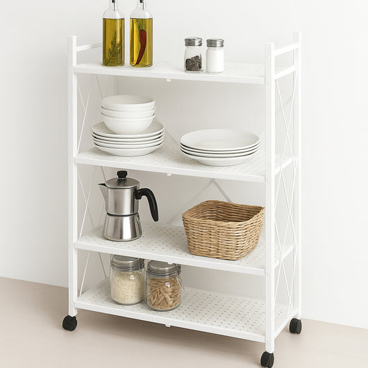 Scaffale 4 Ripiani Richiudibile Salvaspazio in Metallo Scaffalatura Pieghevole