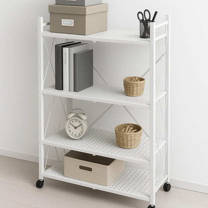 Scaffale 4 Ripiani Richiudibile Salvaspazio in Metallo Scaffalatura Pieghevole