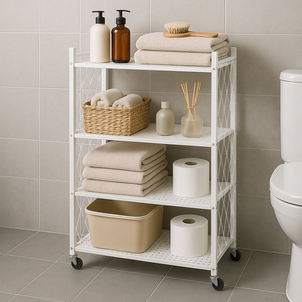 Scaffale 4 Ripiani Richiudibile Salvaspazio in Metallo Scaffalatura Pieghevole