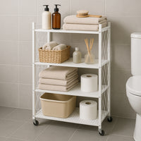 Scaffale 4 Ripiani Richiudibile Salvaspazio in Metallo Scaffalatura Pieghevole