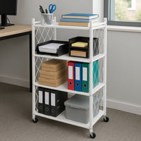 Scaffale 4 Ripiani Richiudibile Salvaspazio in Metallo Scaffalatura Pieghevole