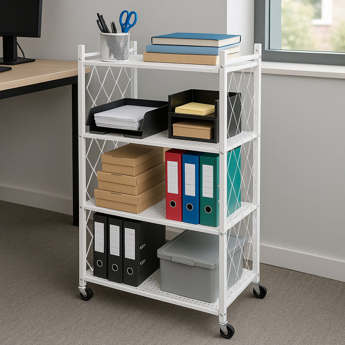 Scaffale 4 Ripiani Richiudibile Salvaspazio in Metallo Scaffalatura Pieghevole