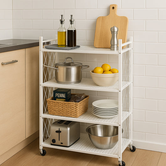 Scaffale 4 Ripiani Richiudibile Salvaspazio in Metallo Scaffalatura Pieghevole