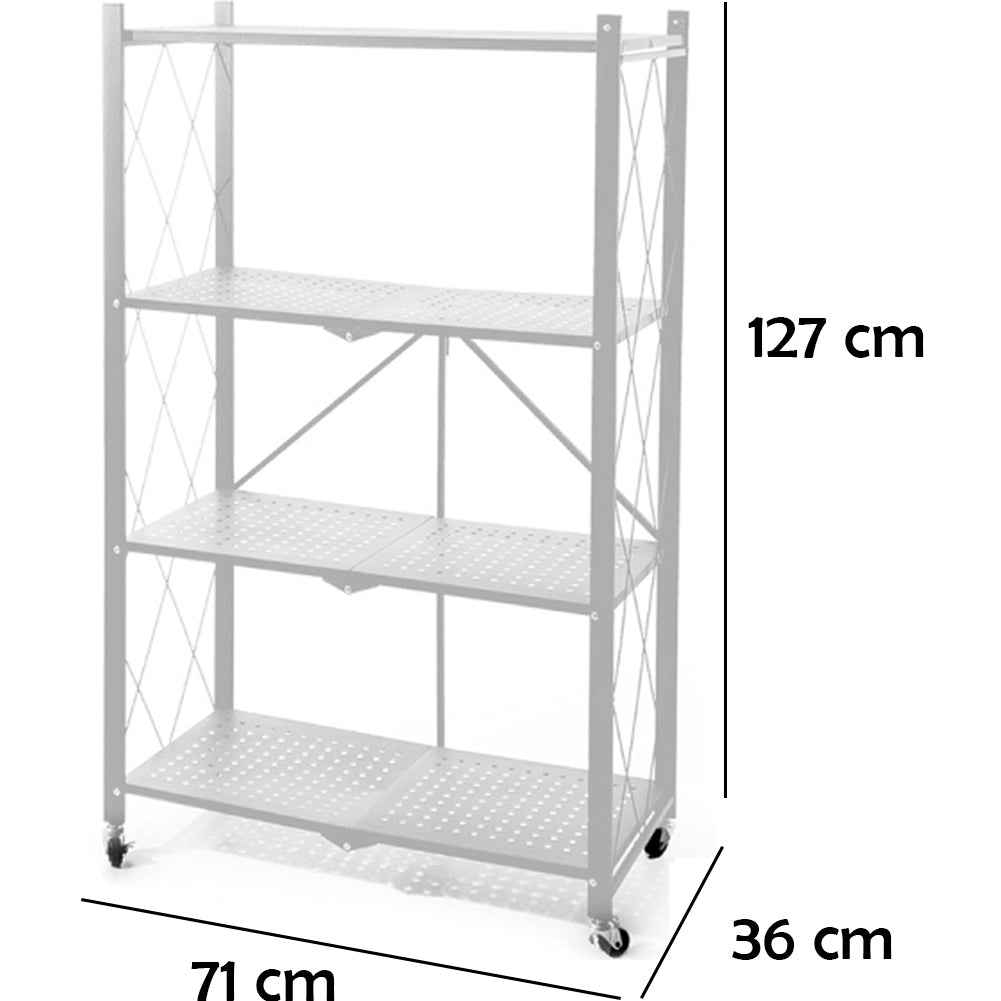 Scaffale 4 Ripiani Richiudibile Salvaspazio in Metallo Scaffalatura Pieghevole