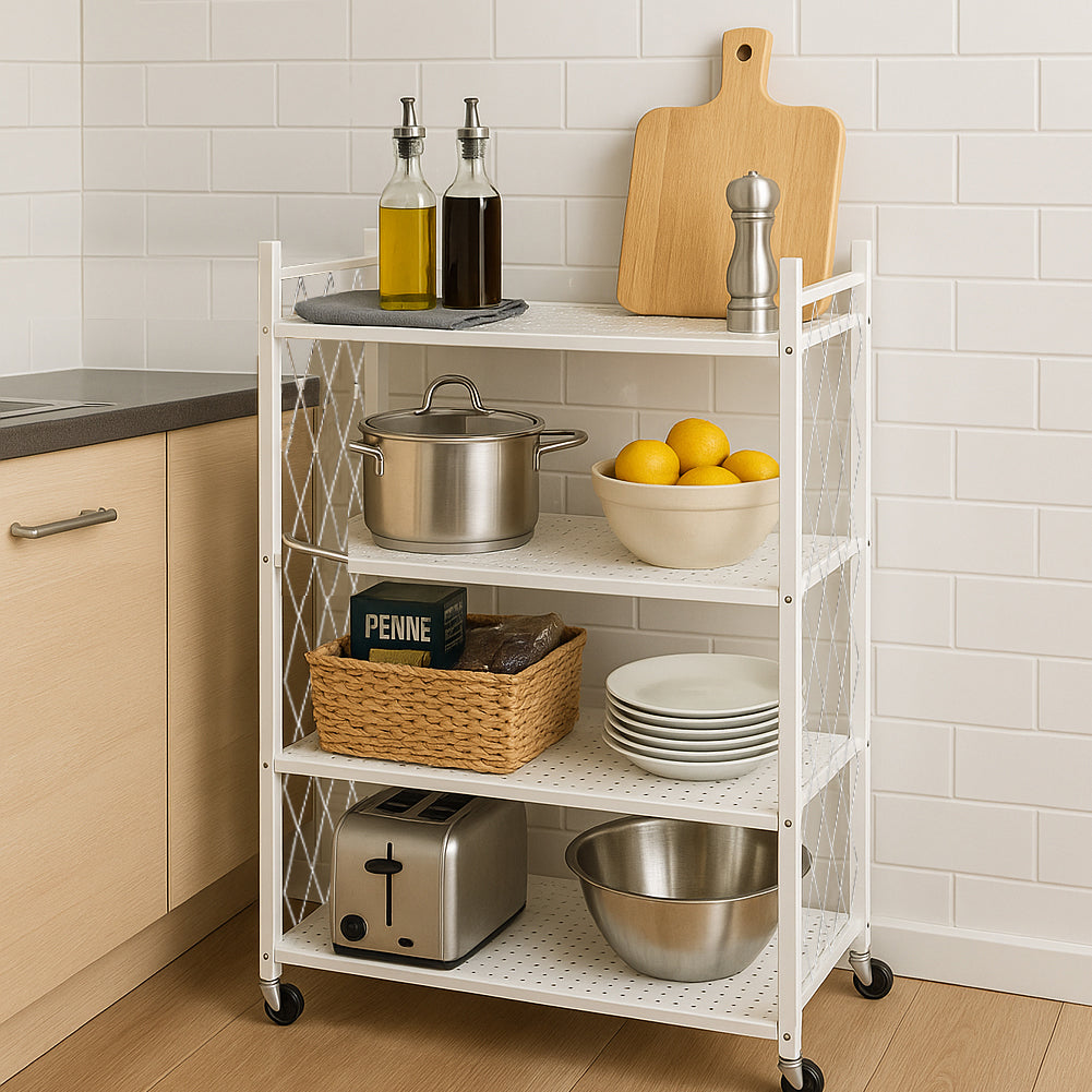 Scaffale 4 Ripiani Richiudibile Salvaspazio in Metallo Scaffalatura Pieghevole