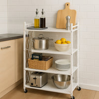 Scaffale 4 Ripiani Richiudibile Salvaspazio in Metallo Scaffalatura Pieghevole