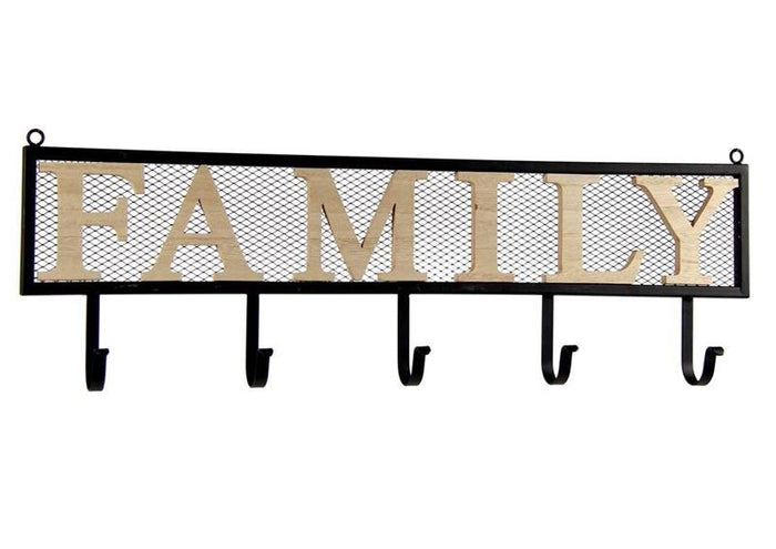 APPENDINO IN METALLO CON APPLICAZIONE IN LEGNO SCRITTA FAMILY 61 X 20 X 6 CM