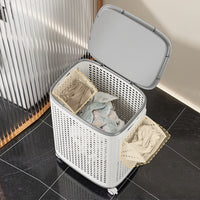 Portabiancheria con Ruote Cassetti Separatori Porta Biancheria Anti Odore Bianco