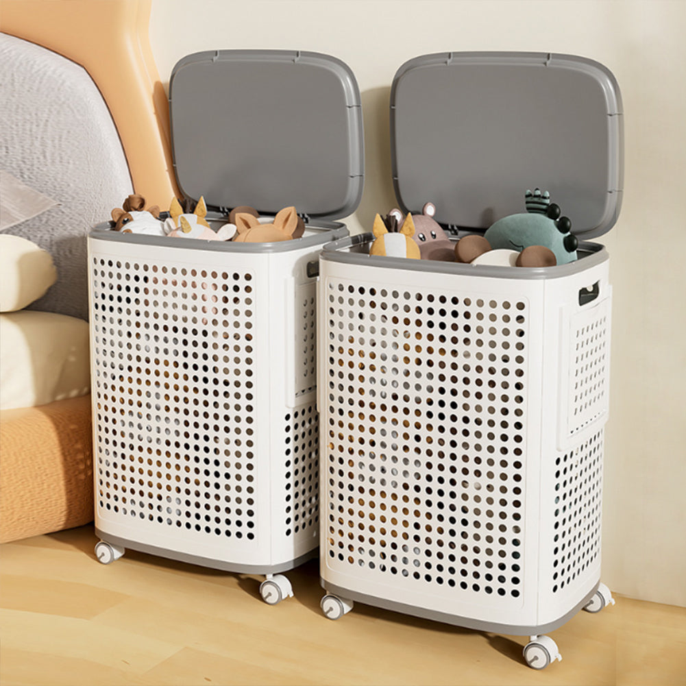 Portabiancheria con Ruote Cassetti Separatori Porta Biancheria Anti Odore Bianco
