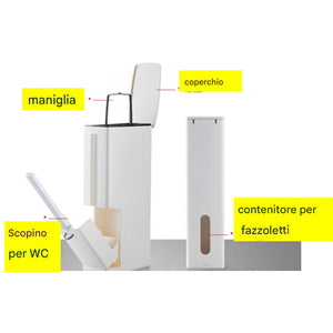 Set Scopino e Cestino per WC Bagno 2 in 1 Salvaspazio PortaScopino e Pattumiera