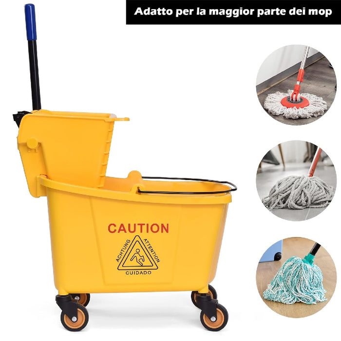 Carrello Pulizie Professionale con Secchio Lavapavimenti 23LT e 4 Ruote Mobili