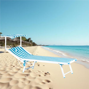 MAURY'S LETTINO STABILIMENTO IN ALLUMINIO E TEXTILENE KING 182X67X38/75 CM BIANCO E AZZURRO