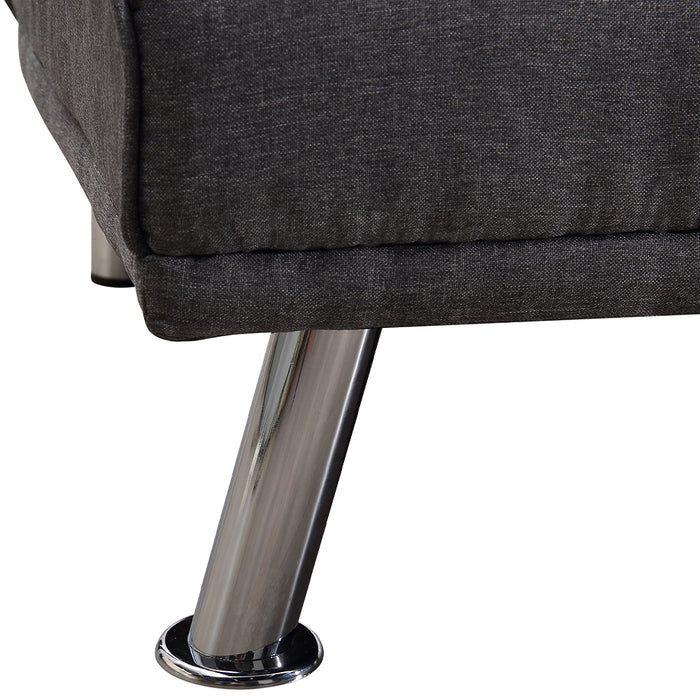 Divano Convertibile 2in1 in Tessuto Grigio Cuscini e Bracciolo con Portabibite