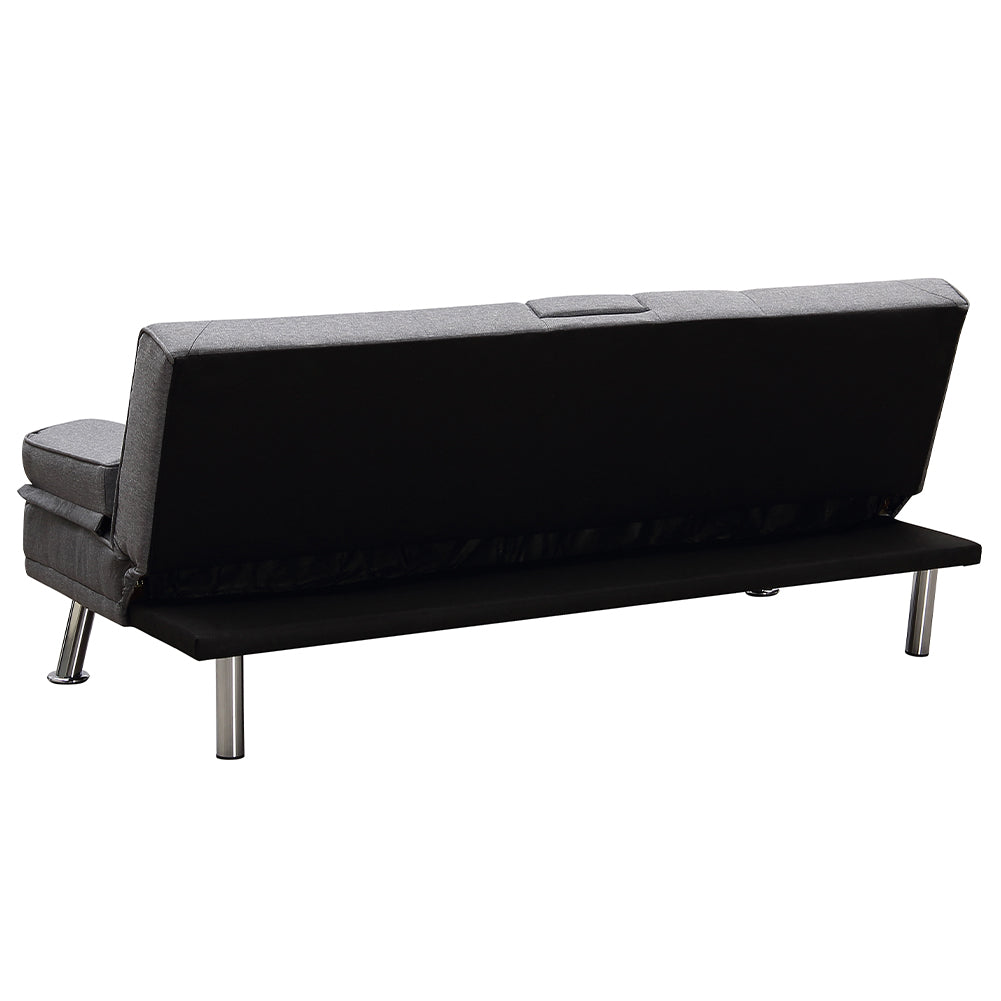 Divano Convertibile 2in1 in Tessuto Grigio Cuscini e Bracciolo con Portabibite