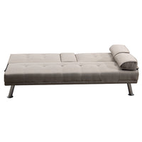 Divano Convertibile 2in1 in Tessuto Tortora Cuscini e Bracciolo con Portabibite