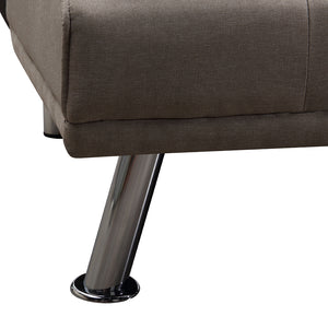 Divano Convertibile 2in1 in Tessuto Tortora Cuscini e Bracciolo con Portabibite