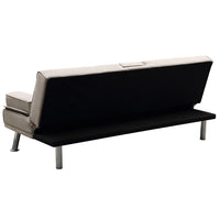 Divano Convertibile 2in1 in Tessuto Tortora Cuscini e Bracciolo con Portabibite