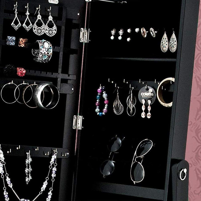 Specchiera Portagioie Armadietto Portagioielli Basculante con Specchio Legno Nero