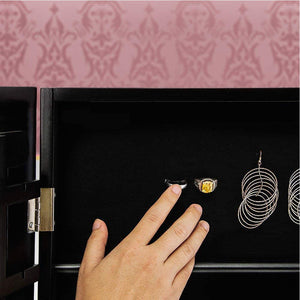 Specchiera Portagioie Armadietto Portagioielli Basculante con Specchio Legno Nero