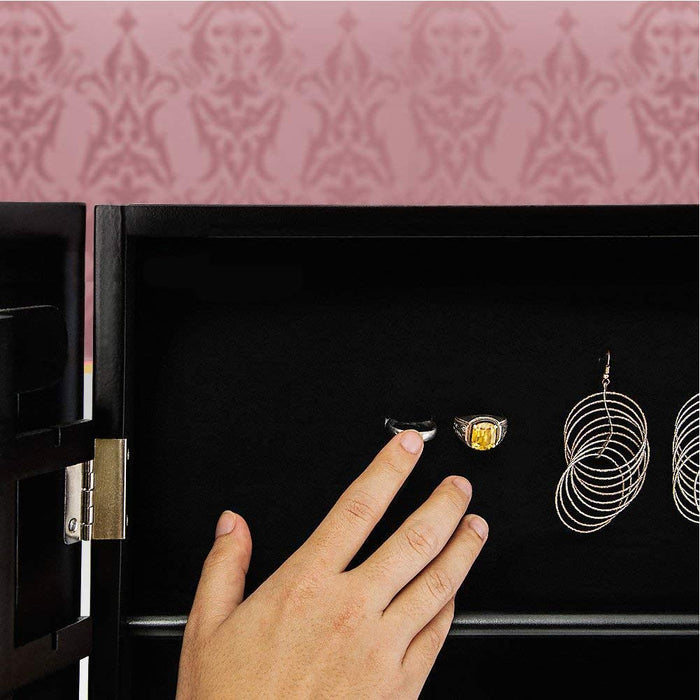 Specchiera Portagioie Armadietto Portagioielli Basculante con Specchio Legno Nero