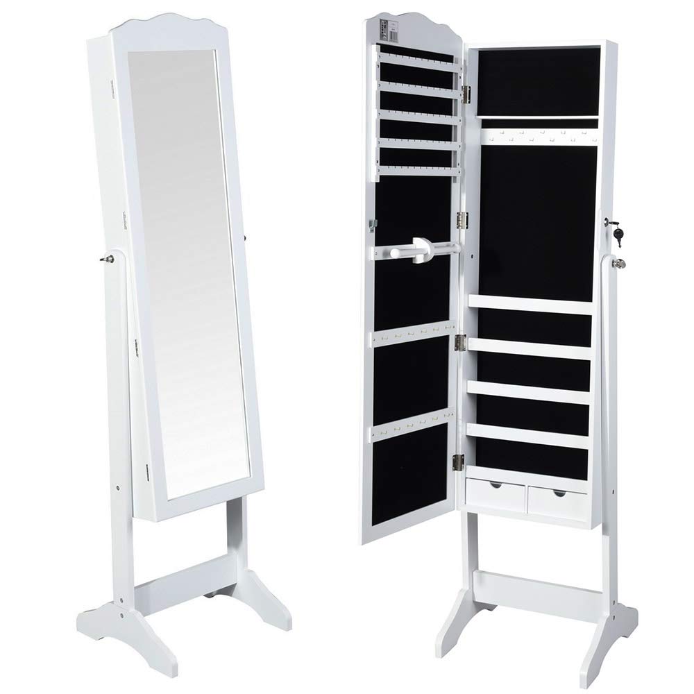 Specchiera Portagioie Armadietto Portagioielli Basculante con Specchio Legno Bianco