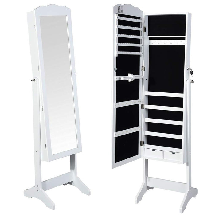 Specchiera Portagioie Armadietto Portagioielli Basculante con Specchio Legno Bianco