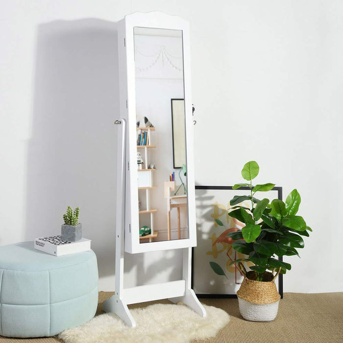 Specchiera Portagioie Armadietto Portagioielli Basculante con Specchio Legno Bianco