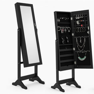 Specchiera Portagioie Armadietto Portagioielli Basculante con Specchio Legno Nero