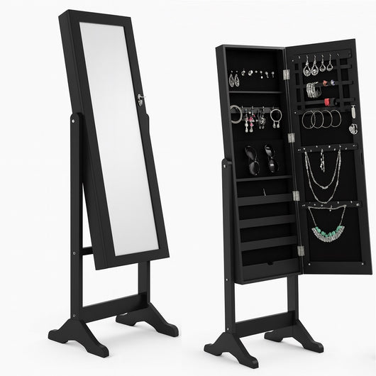 Specchiera Portagioie Armadietto Portagioielli Basculante con Specchio Legno Nero