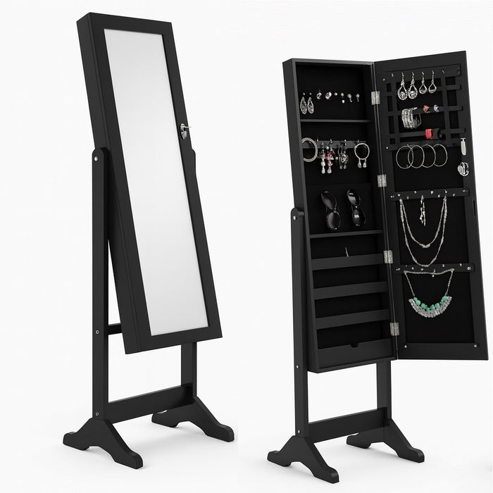 Specchiera Portagioie Armadietto Portagioielli Basculante con Specchio Legno Nero