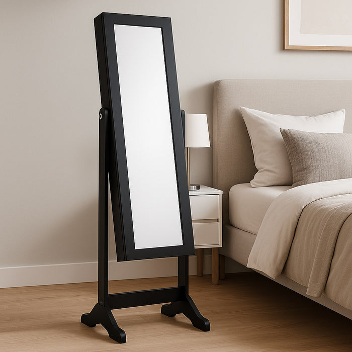 Specchiera Portagioie Armadietto Portagioielli Basculante con Specchio Legno Nero