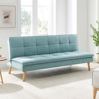 Divano Letto Reclinabile 3 Posti Ergonomico in Tessuto Celeste con Gambe Legno