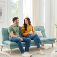 Divano Letto Reclinabile 3 Posti Ergonomico in Tessuto Celeste con Gambe Legno