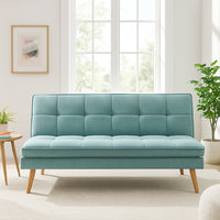 Divano Letto Reclinabile 3 Posti Ergonomico in Tessuto Celeste con Gambe Legno