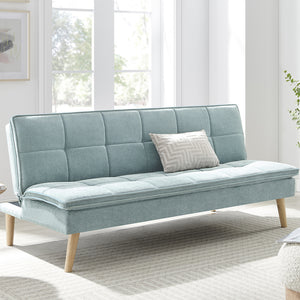 Divano Letto Reclinabile 3 Posti Ergonomico in Tessuto Celeste con Gambe Legno