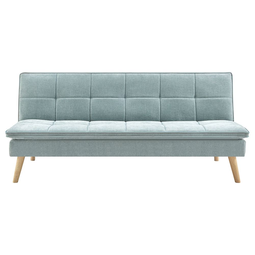 Divano Letto Reclinabile 3 Posti Ergonomico in Tessuto Celeste con Gambe Legno