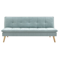 Divano Letto Reclinabile 3 Posti Ergonomico in Tessuto Celeste con Gambe Legno