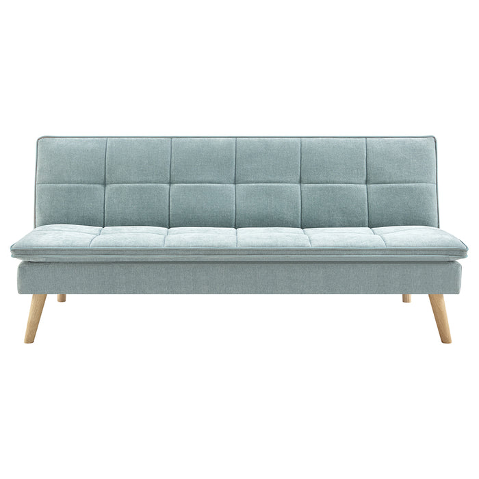 Divano Letto Reclinabile 3 Posti Ergonomico in Tessuto Celeste con Gambe Legno