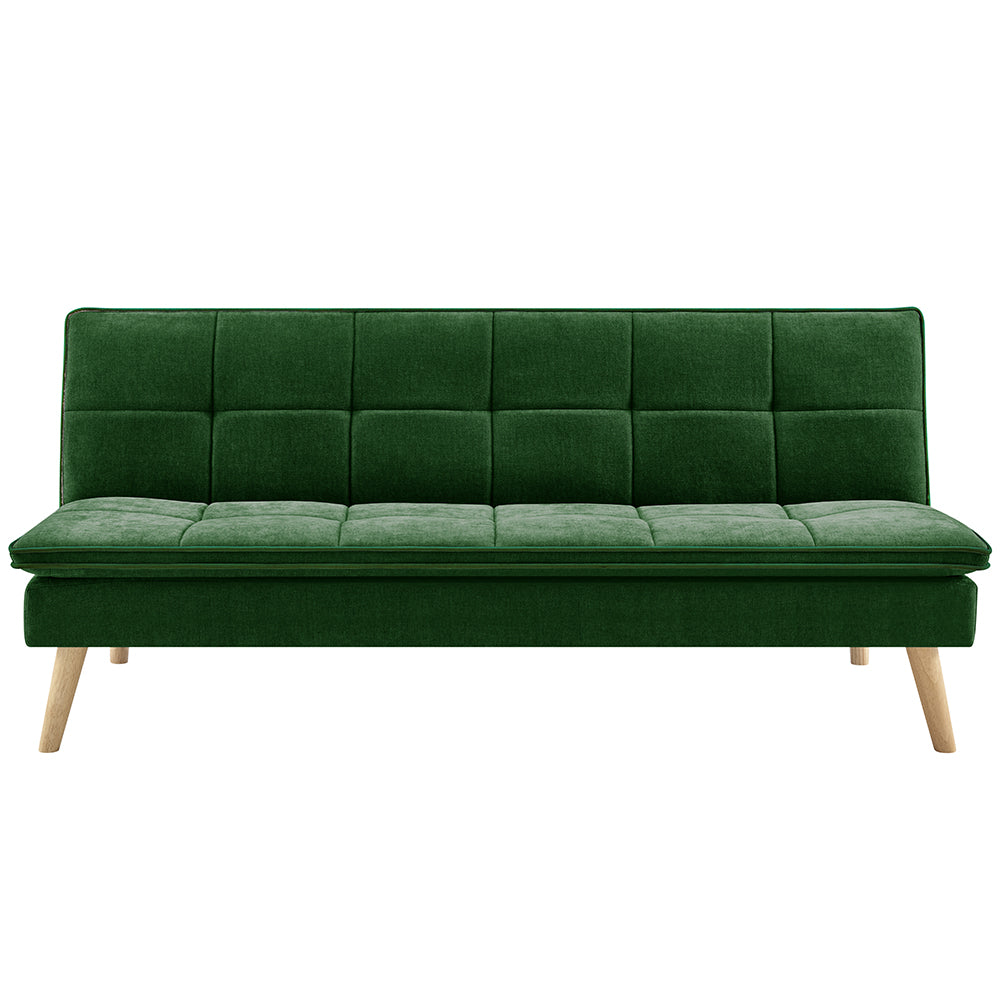 Divano Letto Reclinabile 3 Posti Ergonomico in Tessuto Verde con Gambe in Legno