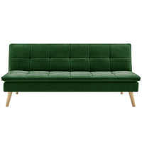 Divano Letto Reclinabile 3 Posti Ergonomico in Tessuto Verde con Gambe in Legno