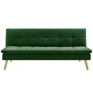 Divano Letto Reclinabile 3 Posti Ergonomico in Tessuto Verde con Gambe in Legno