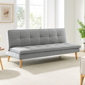 Divano Letto Reclinabile 3 Posti Ergonomico in Tessuto Grigio con Gambe in Legno