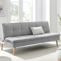 Divano Letto Reclinabile 3 Posti Ergonomico in Tessuto Grigio con Gambe in Legno